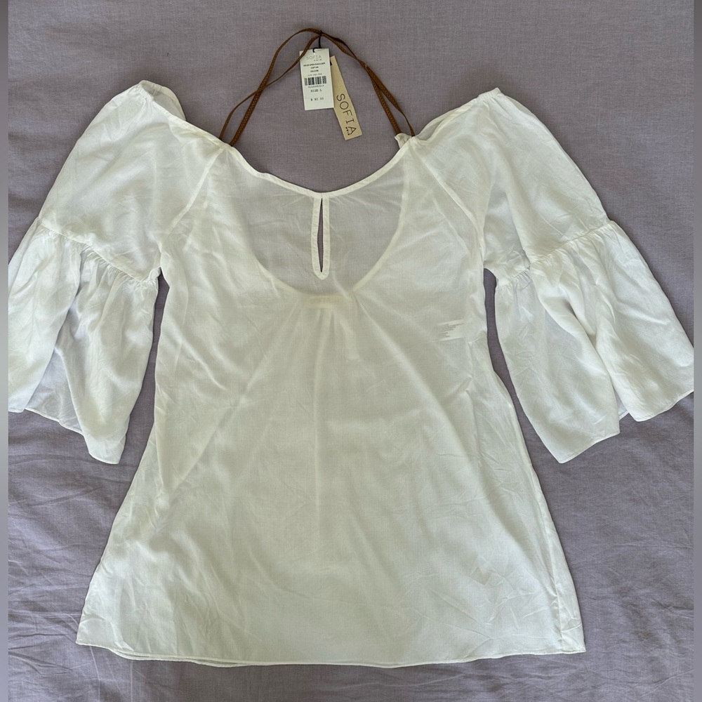 SOFIA by ViX White Sheer Bell-Sleeve Tunic